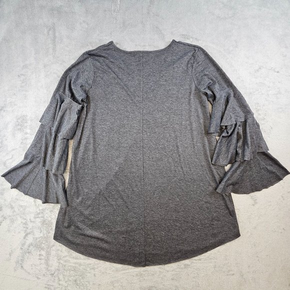 Umgee Tunic Women's Medium Gray Tiered Ruffled Sleeves Casual Soft Scoop Neck - Picture 2 of 8